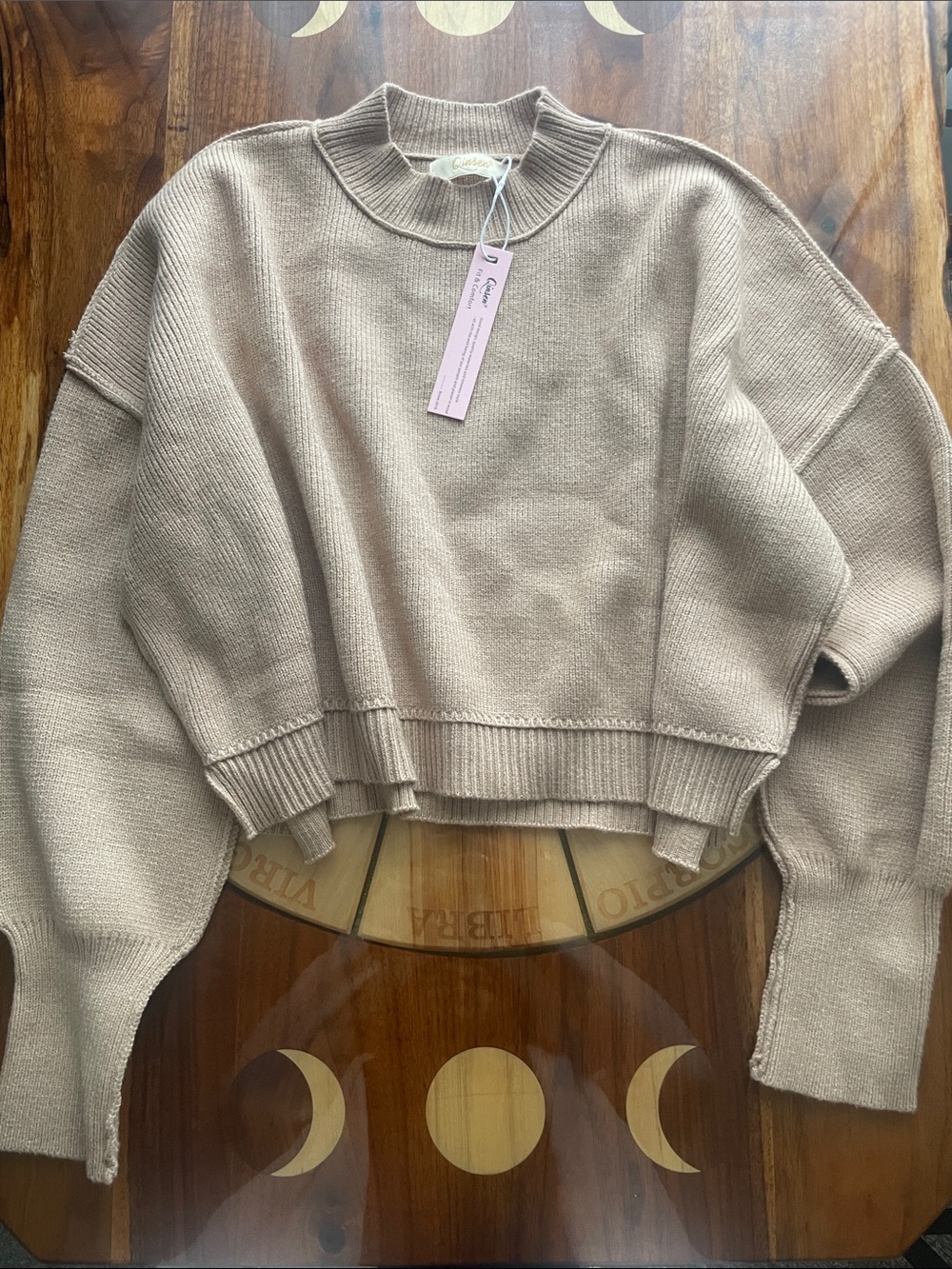 Minimalist Drop Shoulder Relaxed Oversized Cropped Mock Neck Knit Neutral Soft